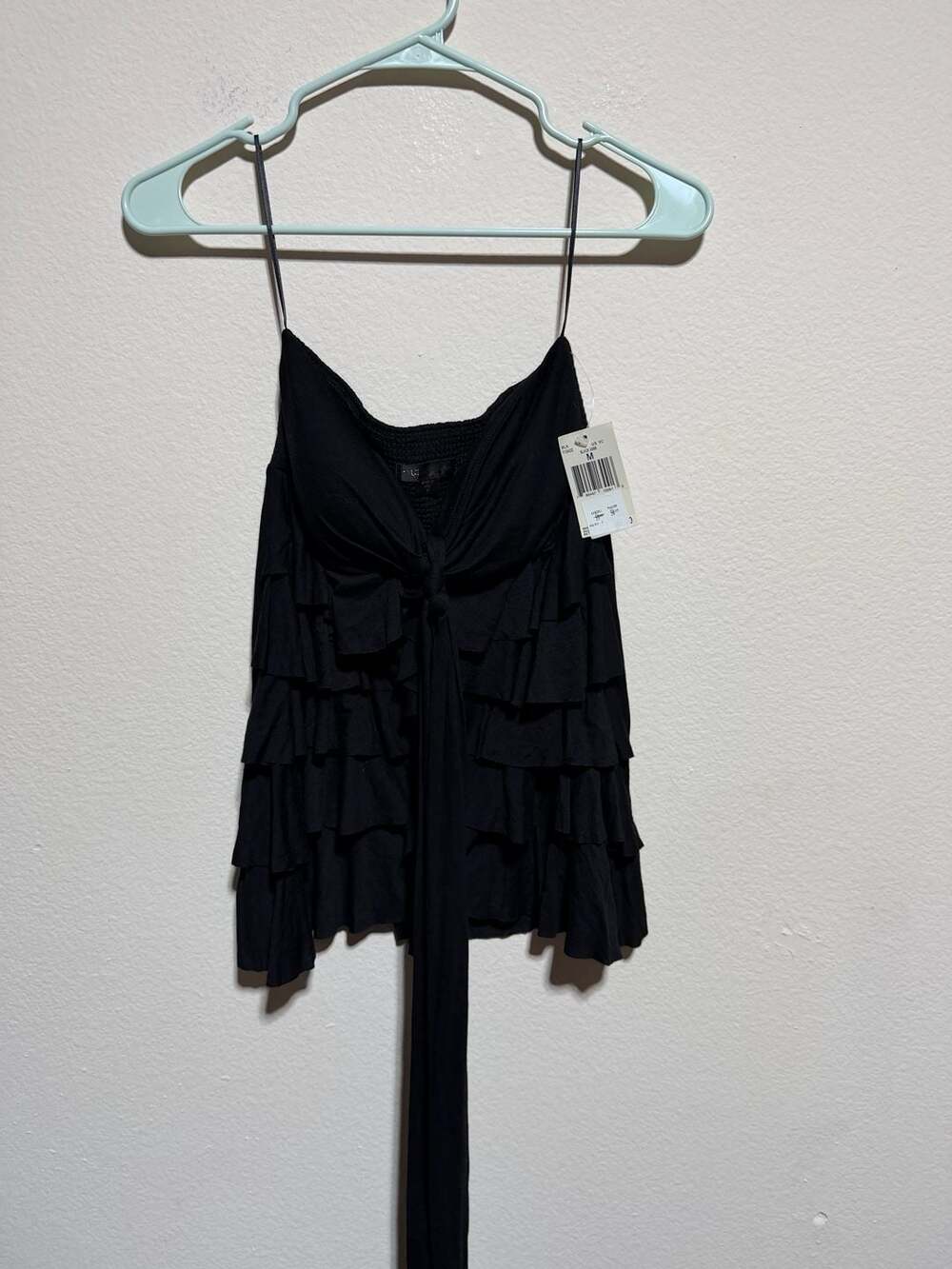 Guess Jeans Black Ruffled Tie-Front Spaghetti Strap Tank Top Size M